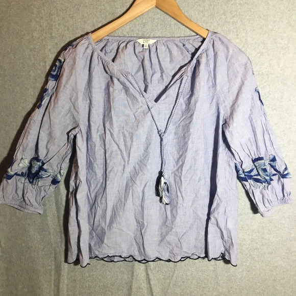 Womens Crown & Ivy Blouse Boho Beachy Coastal Heavy Embroidery Sleeves Spring - Picture 1 of 7